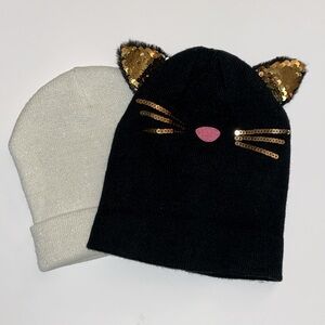 Beanies, perfect winter accessories black kitty and sparkly white, Girls, OS